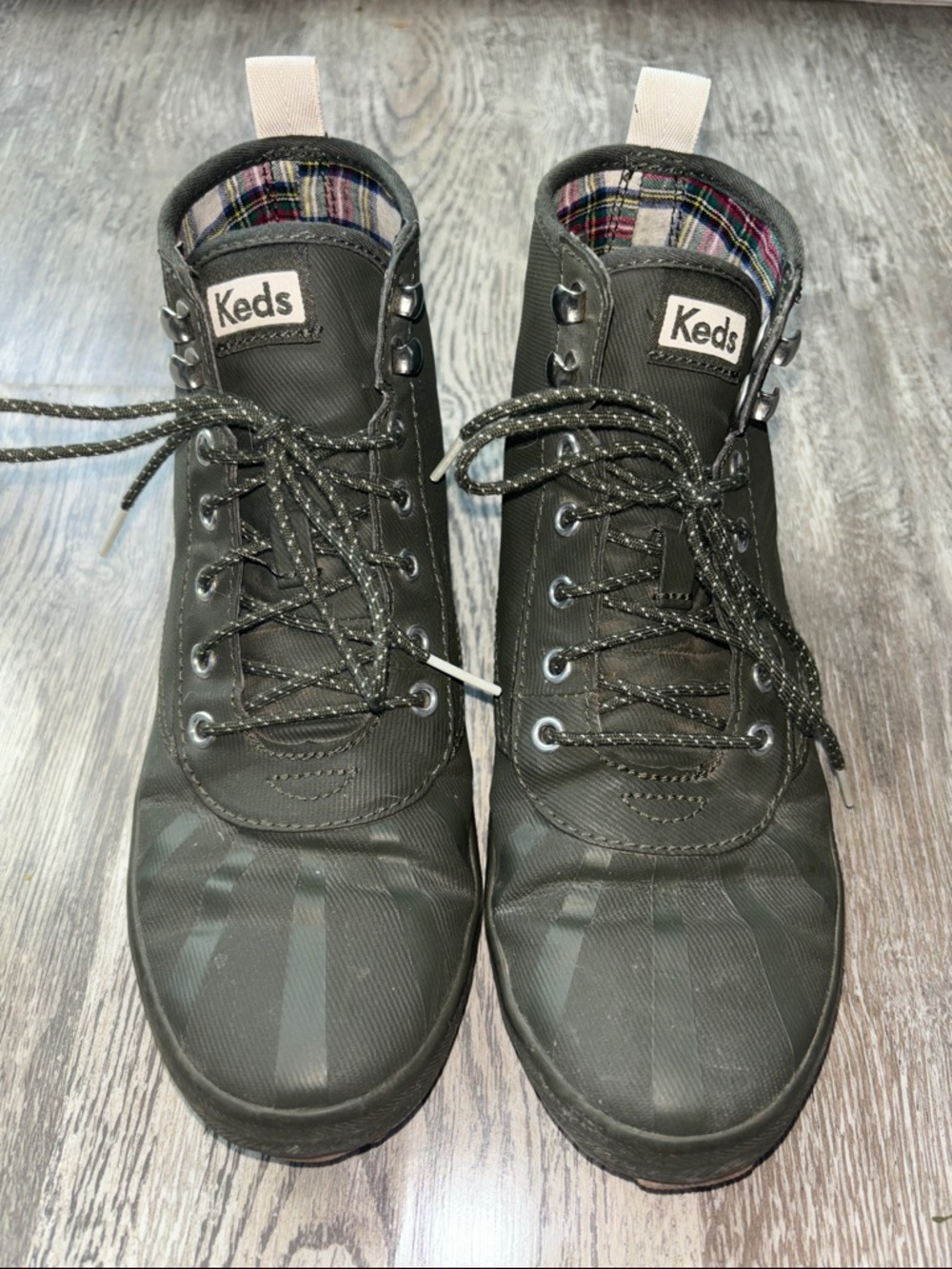 Keds Olive Green High-Top Waterproof Shoes with Plaid Lining